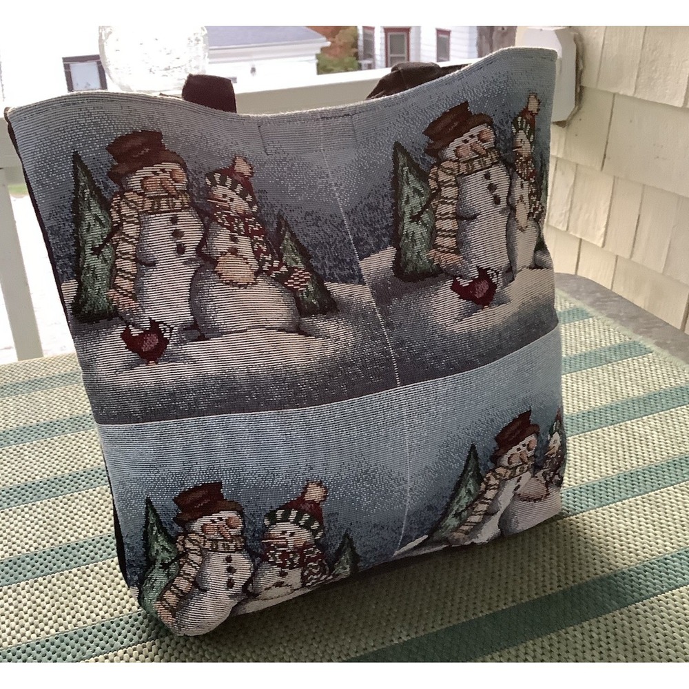 Christmas Snowman Tapestry Tote Bag Winter Holiday Red Bird Trees Unbranded